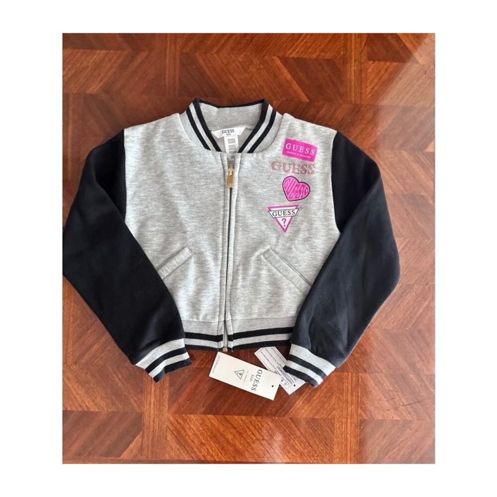 Guess Kids Gray Black Varsity Zip Jacket NWT Size 6X Logo Jacket - Picture 11 of 12